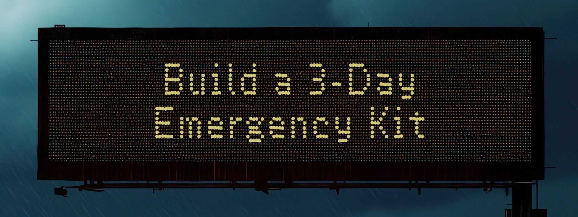 Overhead Texas digital road sign that says Build a 3-Day Emergency Kit